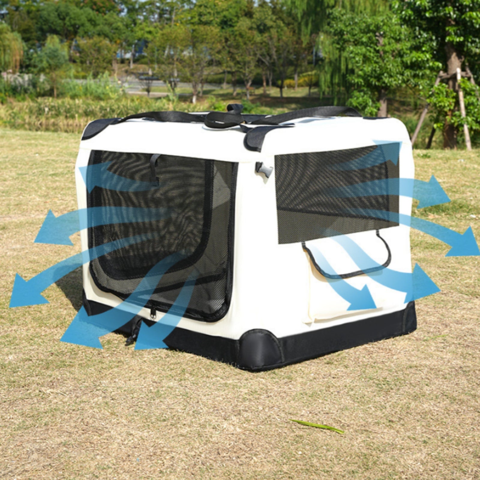 Soft-Sided Travel Crate Steel Frame Soft-Sided Pet Crate Folding Kennel Mesh Panels Pet Supplies Zippered Opening for Car Use