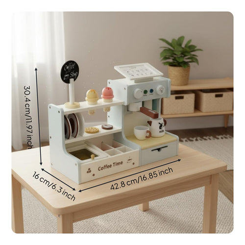 Children's Coffee and Imaginative Confections Food Set Complete Accessory Kit Wooden Coffee Maker Toy Set Realistic Sounds