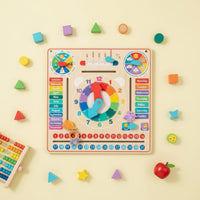 Wooden Calendar Clock High-Quality Wood Kids Learning Calendar Polished Edges