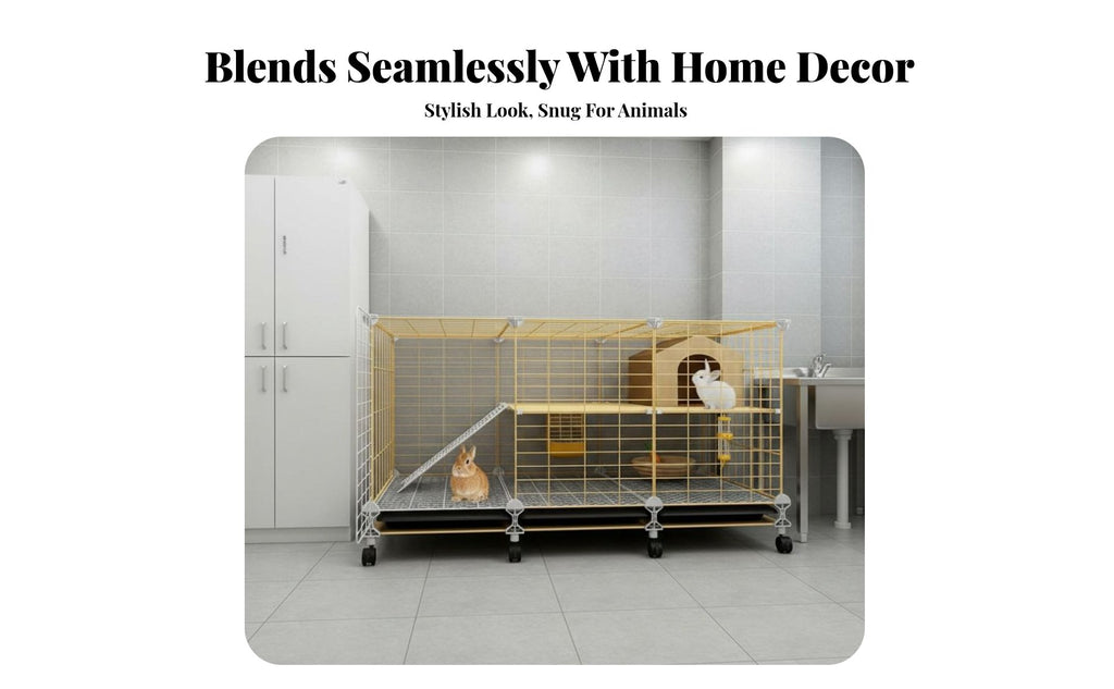 Easy-Clean Tray Indoor Rabbit Enclosure Accessible Able Roof 2-Tier Bunny Hutch Movable Wheels 2-Story Rabbit Hutch DIY Assembly for Families with Pets, Home, Living Room