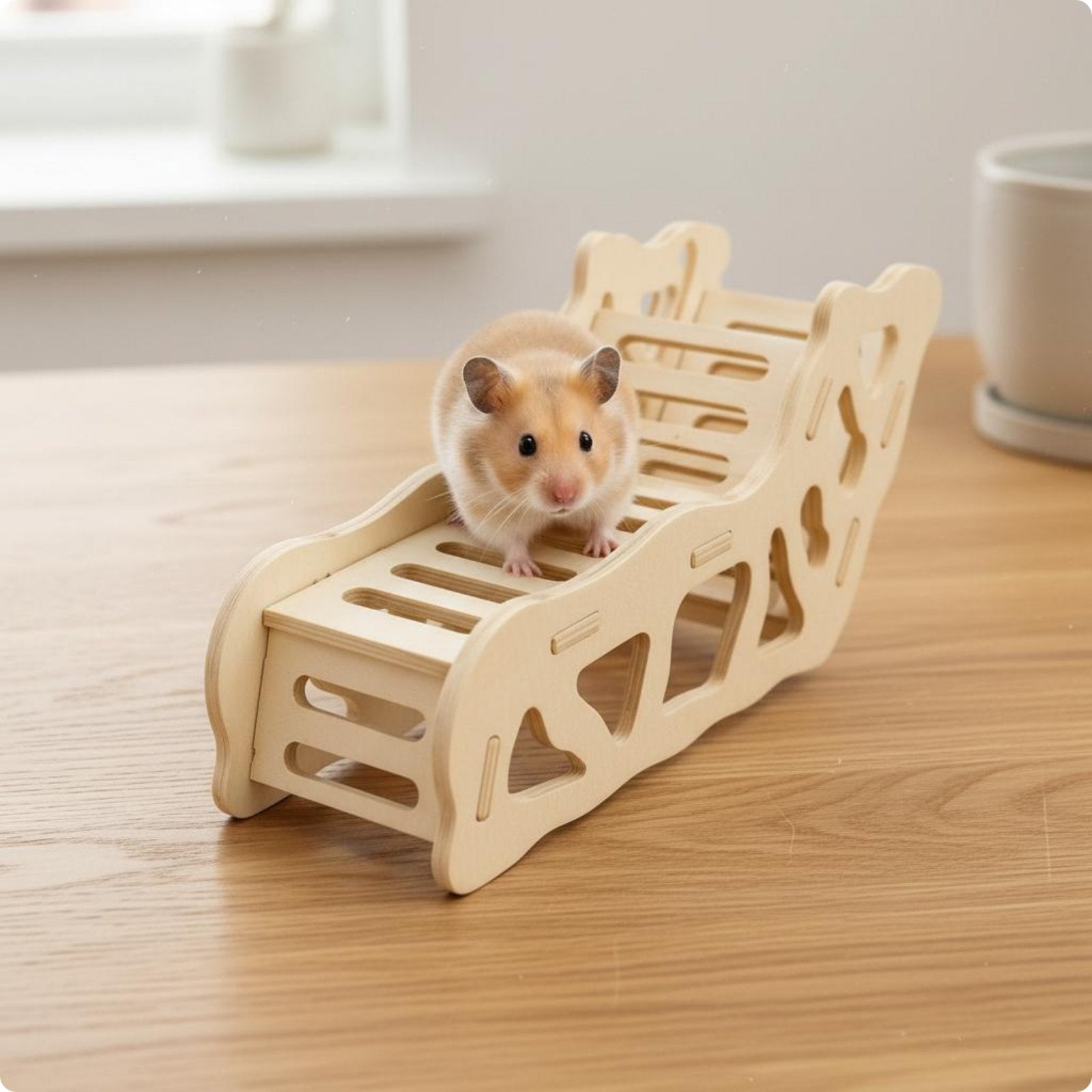 Wooden Hamster Ramp Uncovered Top Climbing Stairs Polished Finish for Hamsters