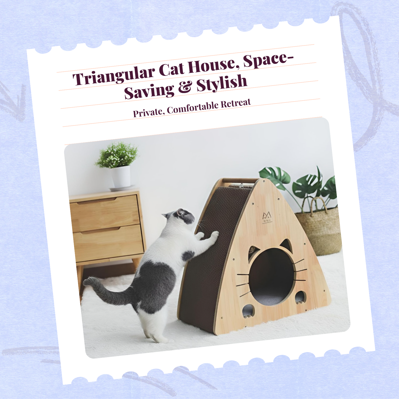 Triangular cat scratcher-bed combo