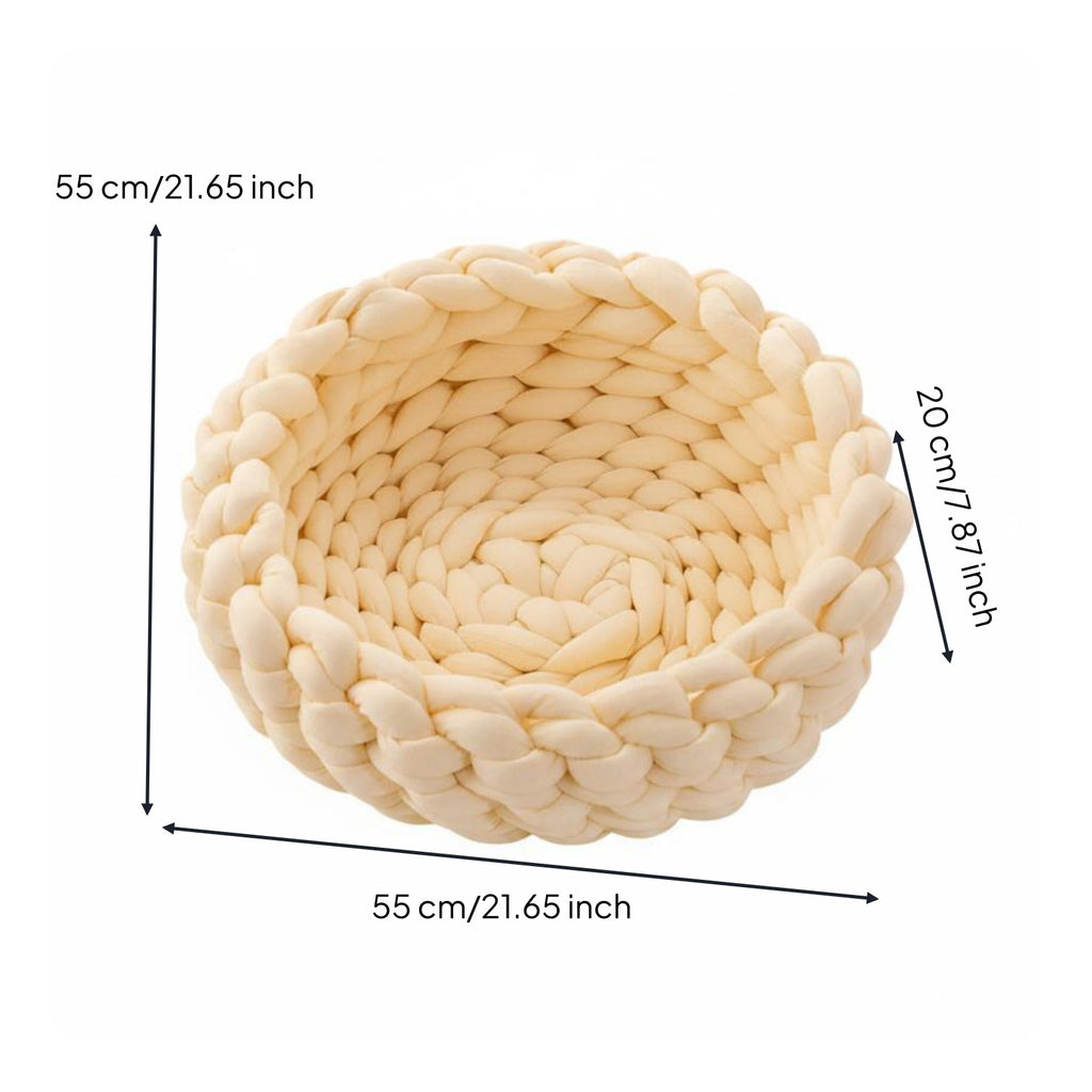 Chunky Knit Cat Bed Machine Washable Handmade Yarn Pet Bed Handcrafted Look Crochet Pet Resting Place for Cats, Small Dogs, Indoor