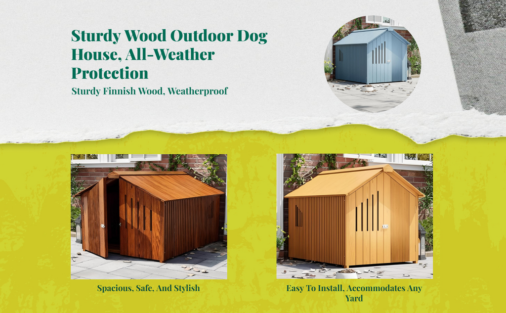 Insulated wooden dog house, raised floor