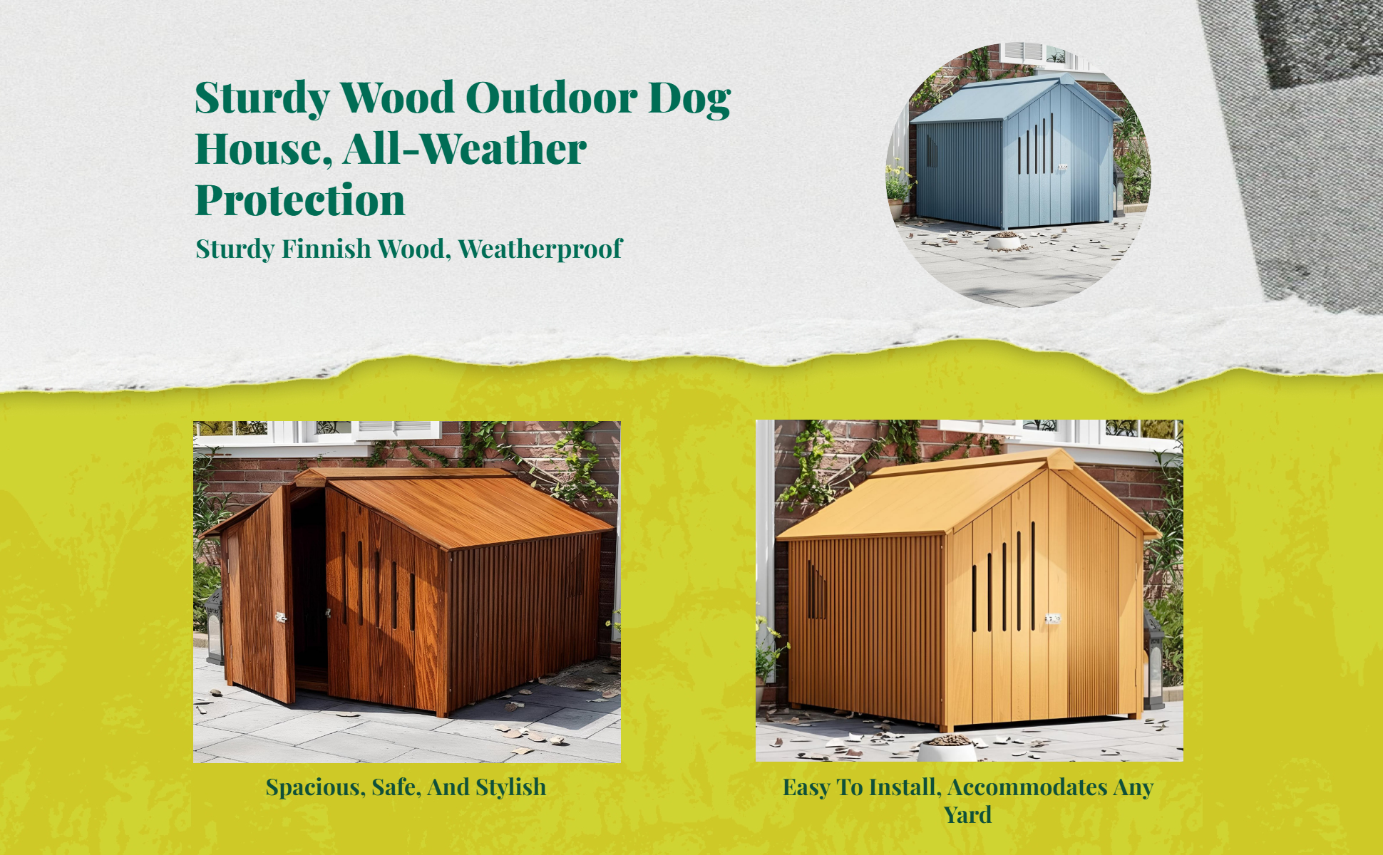 Insulated wooden dog house, raised floor