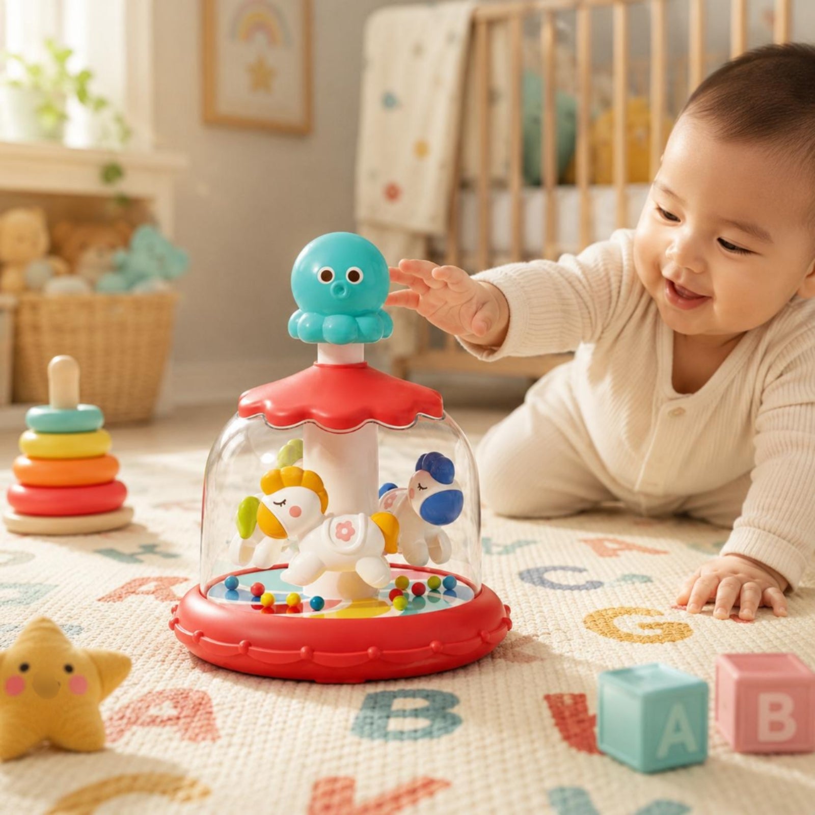 Dome Carousel Toy Hand-Eye Coordination Press-and-Rotate Toy for Young Children