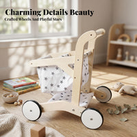 Open Lower Shelf Wooden Shopping Cart Imaginative Children's Play Plaything Wooden Shopping Cart Toy for Walking Exercise Children