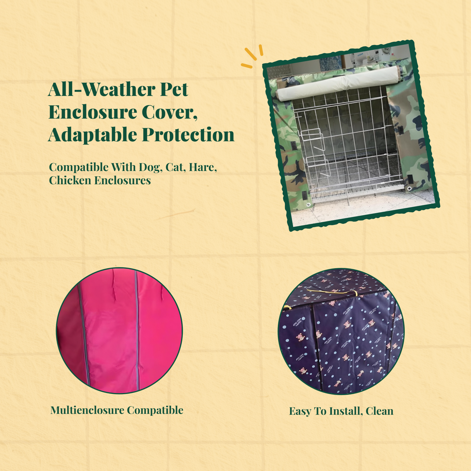 Dog Crate Cover, Waterproof Windproof Pet Kennel Cover, Insulated Cat Enclosure Cover for Winter, Universal Fit