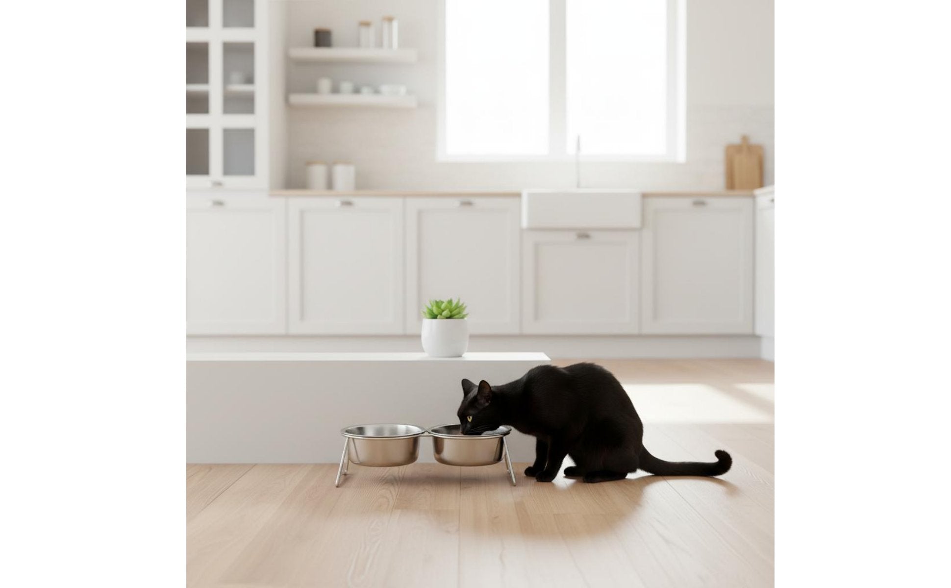 Double Stainless Steel Pet Bowls Easy to Clean Tilted Cat Food and Water Station
