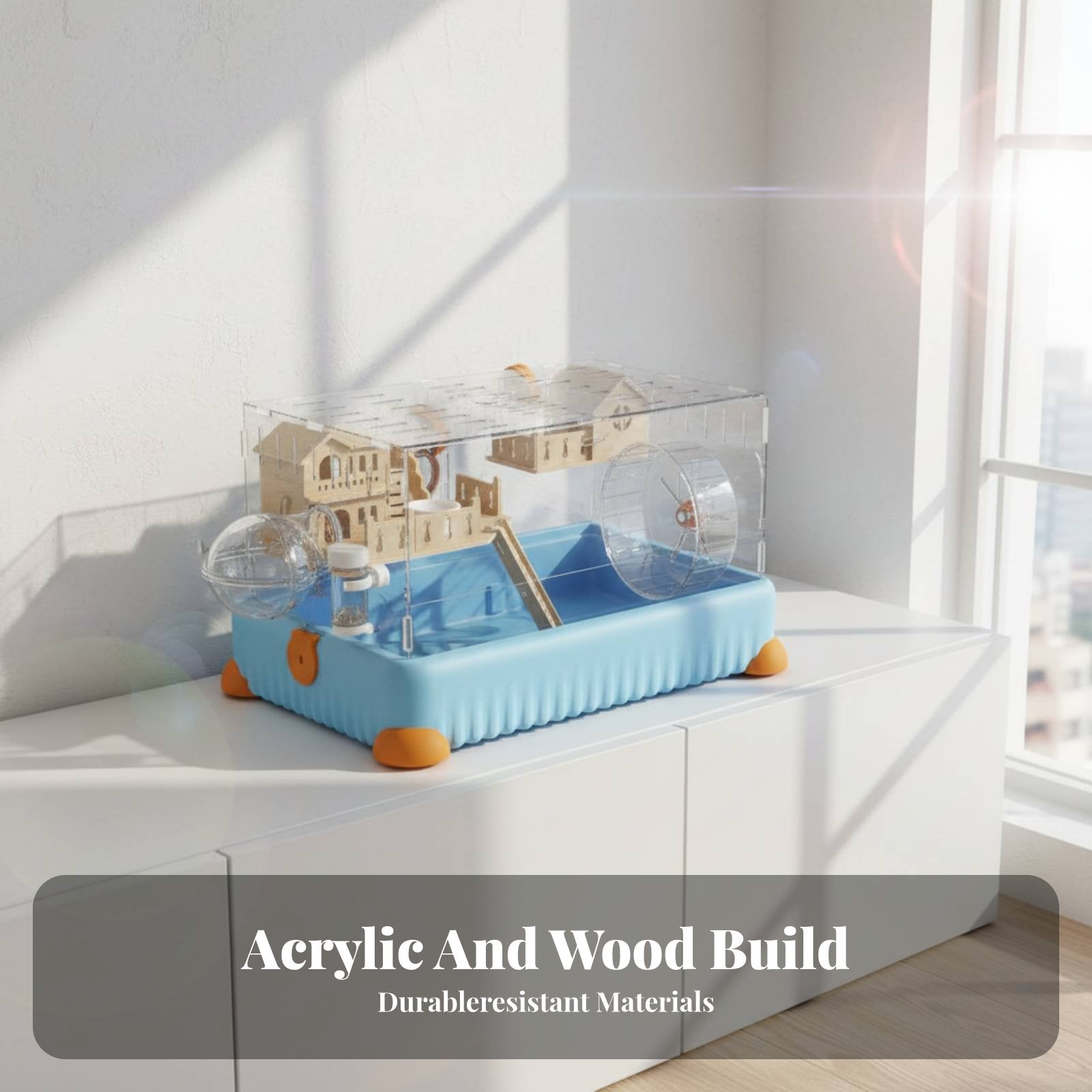 Acrylic Hamster Enclosure Large Space Transparent Hamster Villa Silent Running