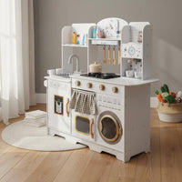 Wooden Play Kitchen Materials Toy Kitchen Playset Sound Effects Kids Cooking Toy for Girls
