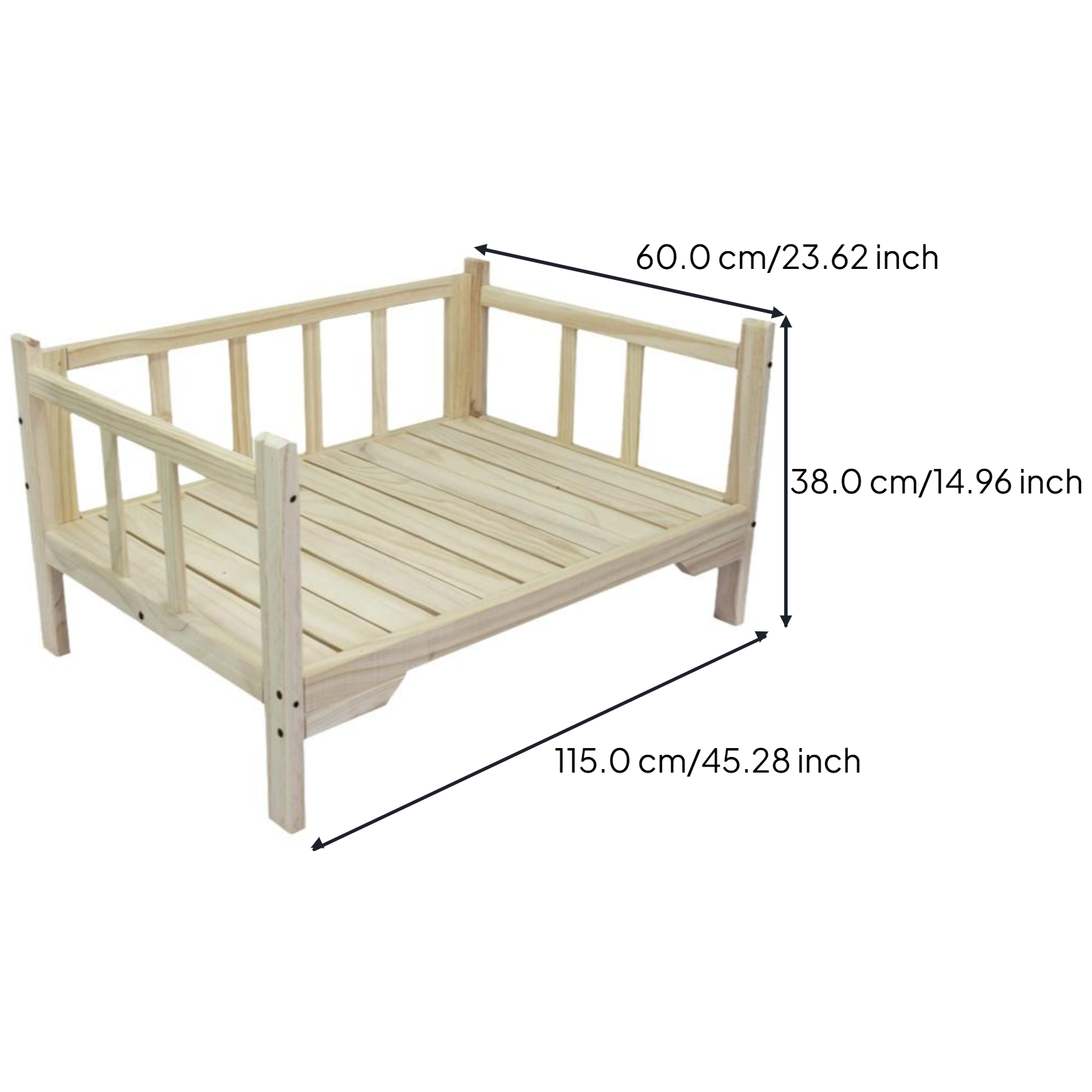 Hardwood pet bed with padded cover