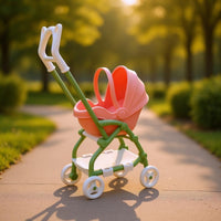 Foldable Doll Pushchair Rose-Colored Mini Toy Pushchair Green Frame