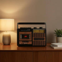 Portable Cassette Recorder Woodgrain Finish Cassette Radio Boombox Retro Radio Recorder Stereo Headphone Port