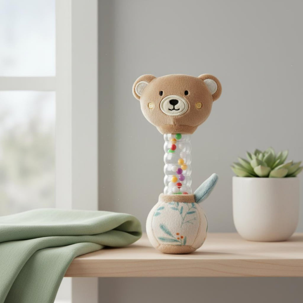 Bear Teether Easy to Grip Bear Rattle Early Learning for Infants, Infants