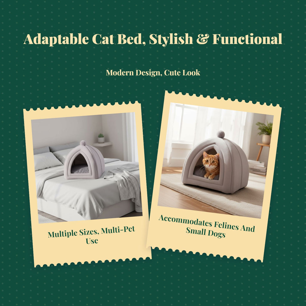 Semi-Enclosed Cat Bed, Warm Indoor Pet Cave Removable Pad