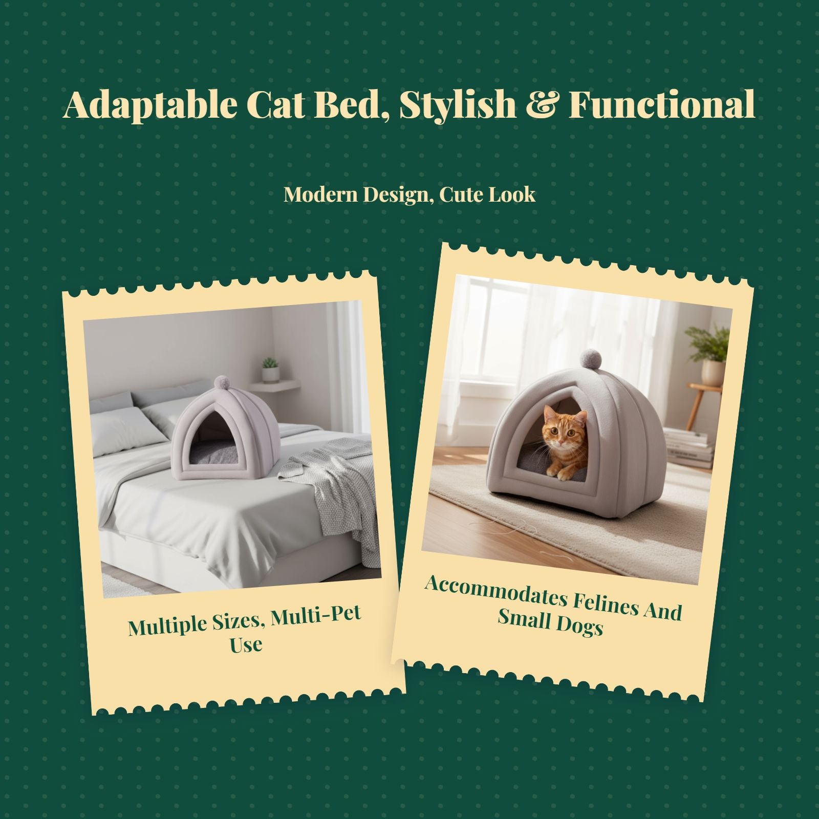 Semi-Enclosed Cat Bed, Warm Indoor Pet Cave Removable Pad