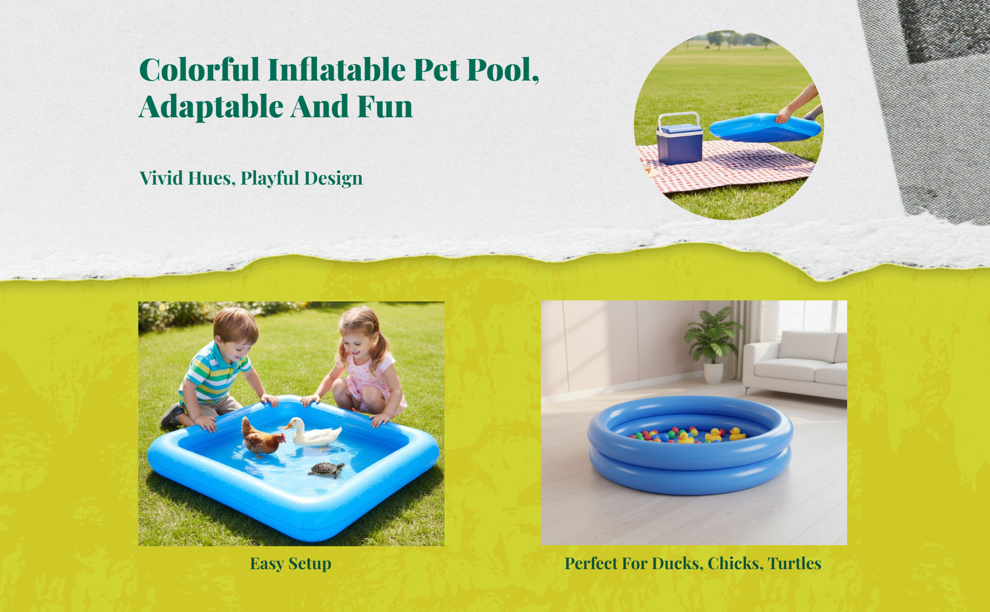 Leak-Resistant Animal Pool, Easy Clean, Portable Bowl