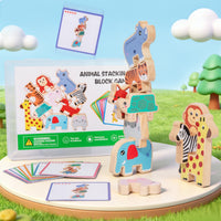 Wooden Creature Stacking Toy Illustrated Creature Stacking Blocks Easy to Grip