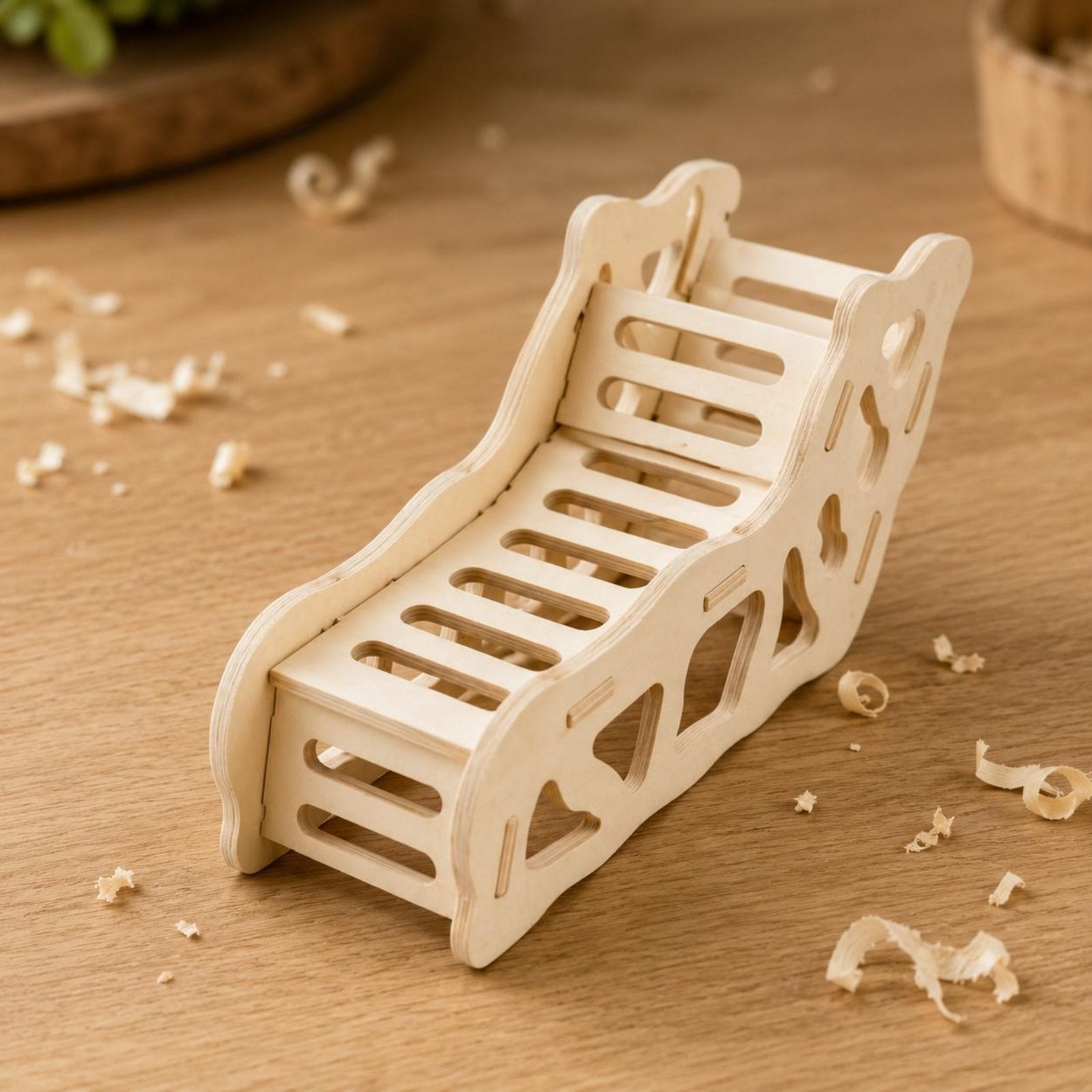 Wooden Hamster Ramp Uncovered Top Climbing Stairs Polished Finish for Hamsters