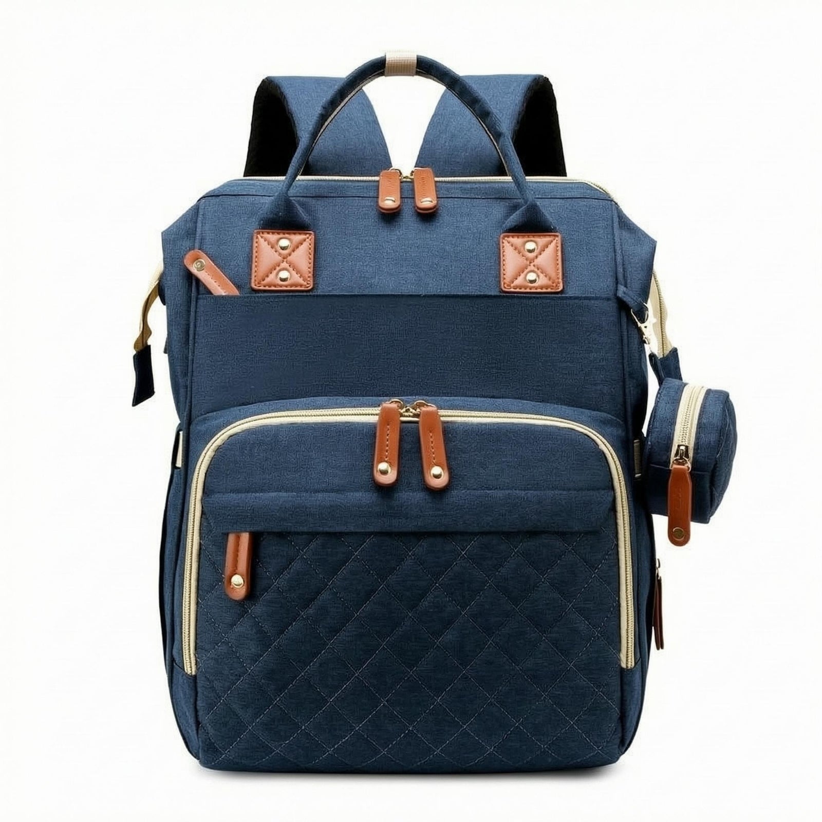 Multifunction Diaper Bag Faux Leather Trim Carryall Multiple Compartments