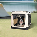 Soft-Sided Travel Crate Steel Frame Soft-Sided Pet Crate Folding Kennel Mesh Panels Pet Supplies Zippered Opening for Car Use