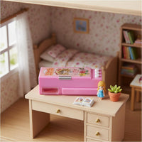 Dollhouse Pencil Box Transparent Side Compartment Miniature Pencil Box Decorative Top Panel for Children