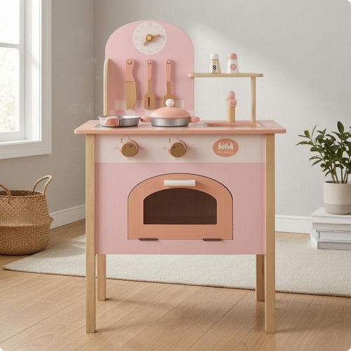 Wooden Play Kitchen Freestanding Young Cooks Playset Interactive Knobs Children's Furniture