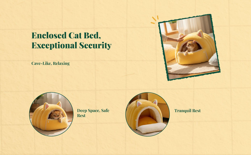 Winter Plush Cat Cave Bed, Non-Slip, Calming, Easy Clean