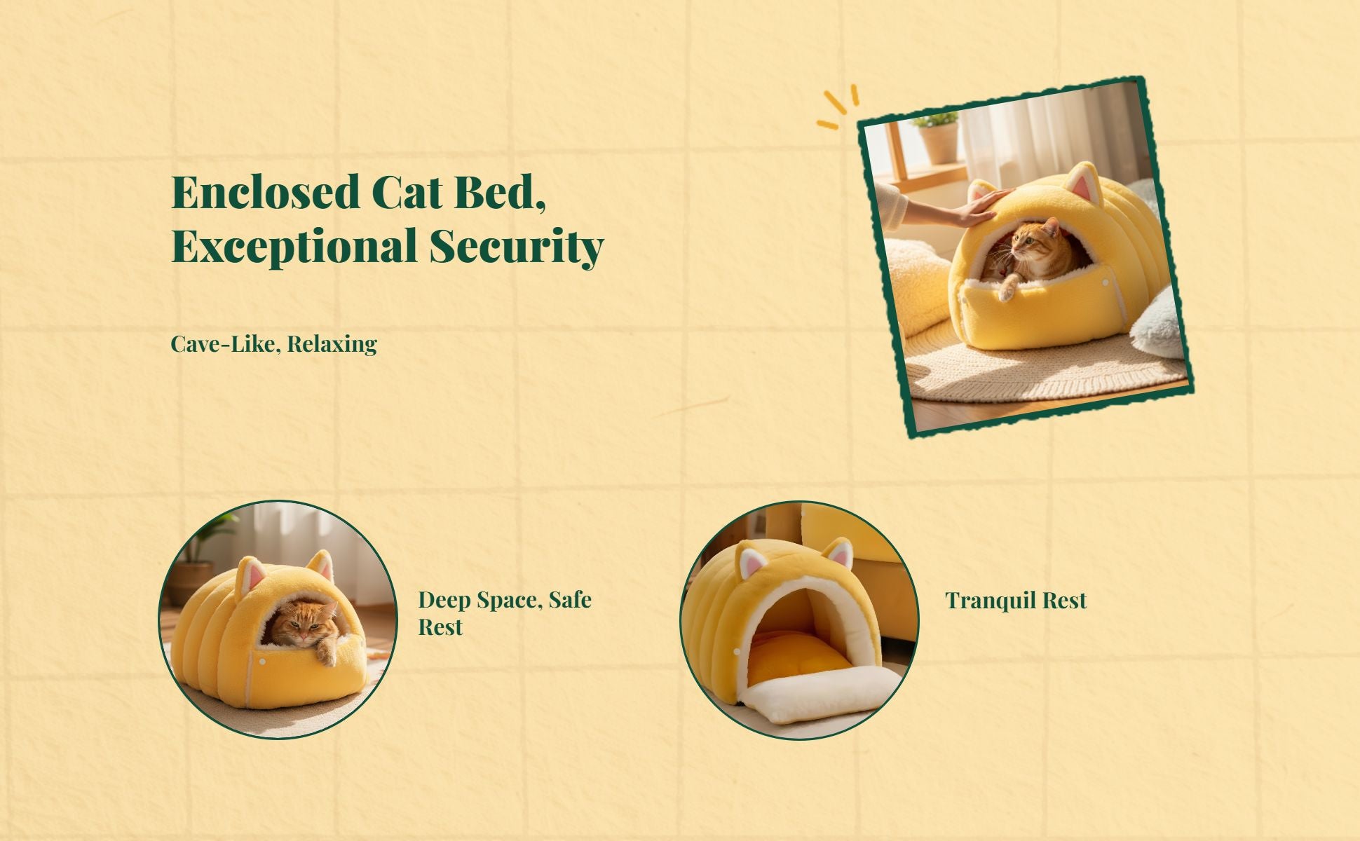 Winter Plush Cat Cave Bed, Non-Slip, Calming, Easy Clean