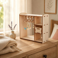 Doll Cabinet Organizer Decorative Craft Wooden Earring Rack -Saving Wardrobe Earring Hanger for Bedroom, Dresser