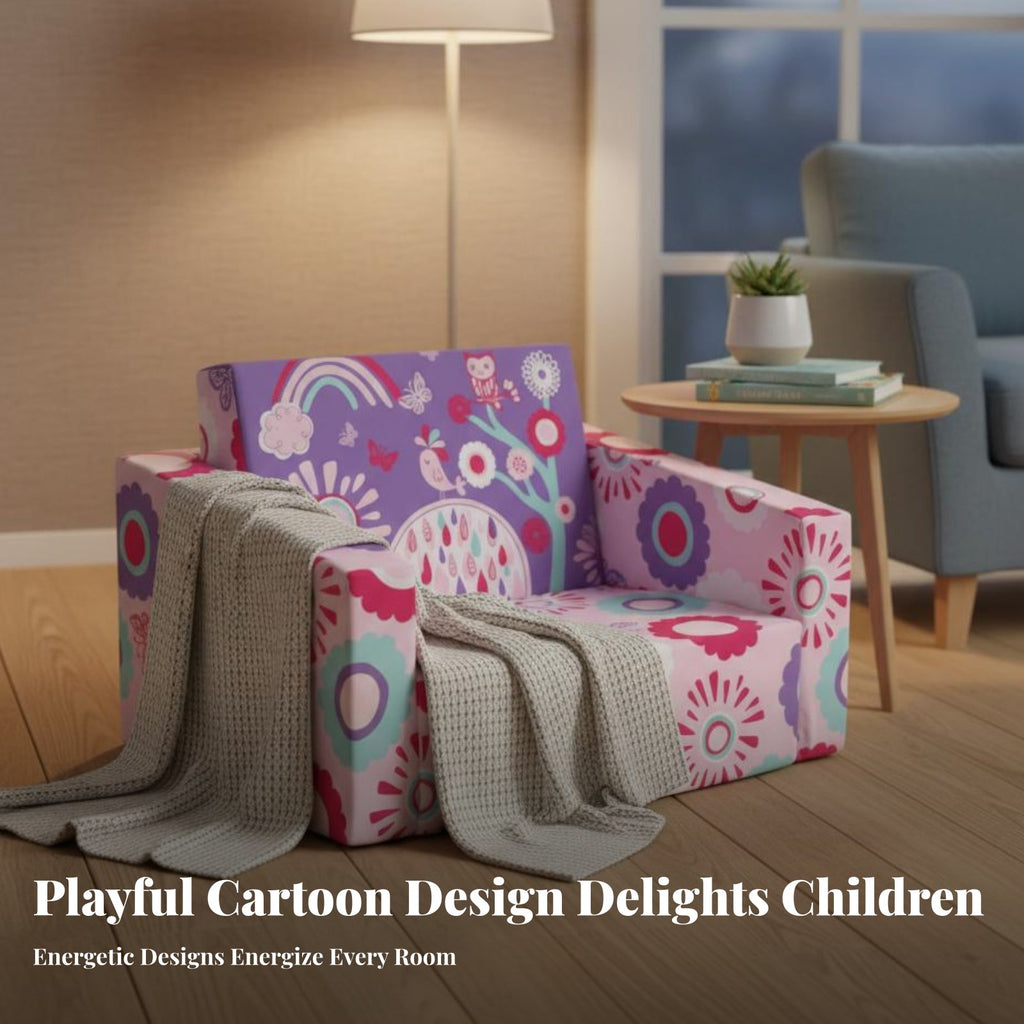 Transformable Flip-Open Sofa Fold-unfolded Design Toddler Couch Soft Construction