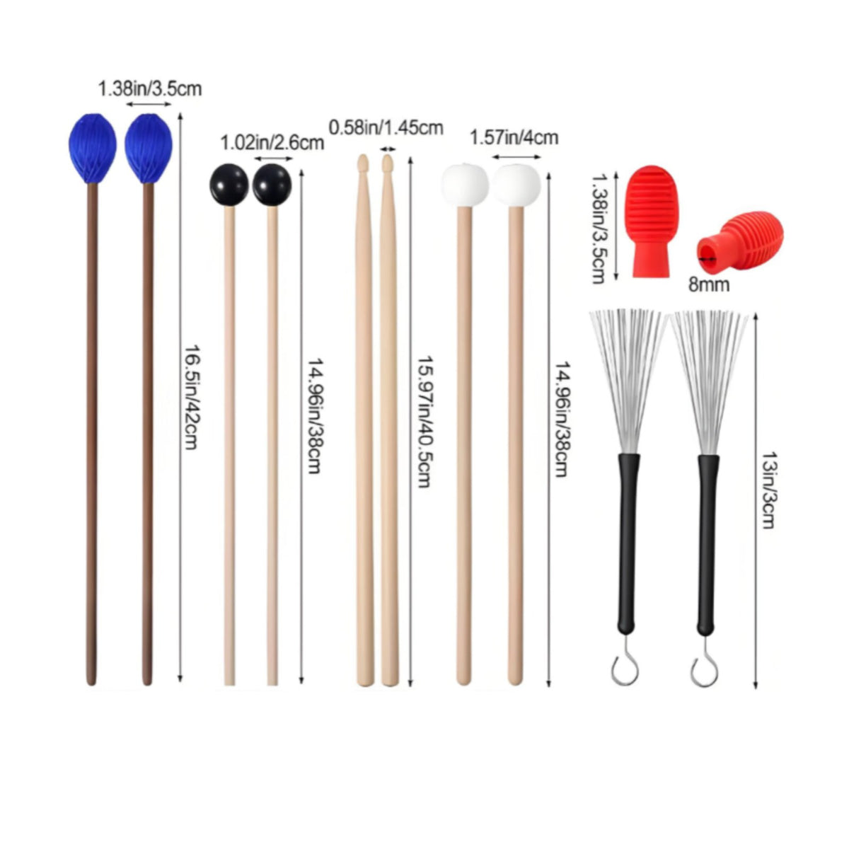 13 Pieces Drumstick and Mallet Set Portable Marimba Mallet and Drumstick Pack