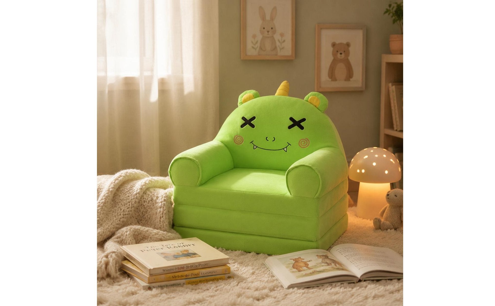 Cartoon Monster Sofa Skin-Friendly Folding Kids Sofa Lightweight for Toddlers