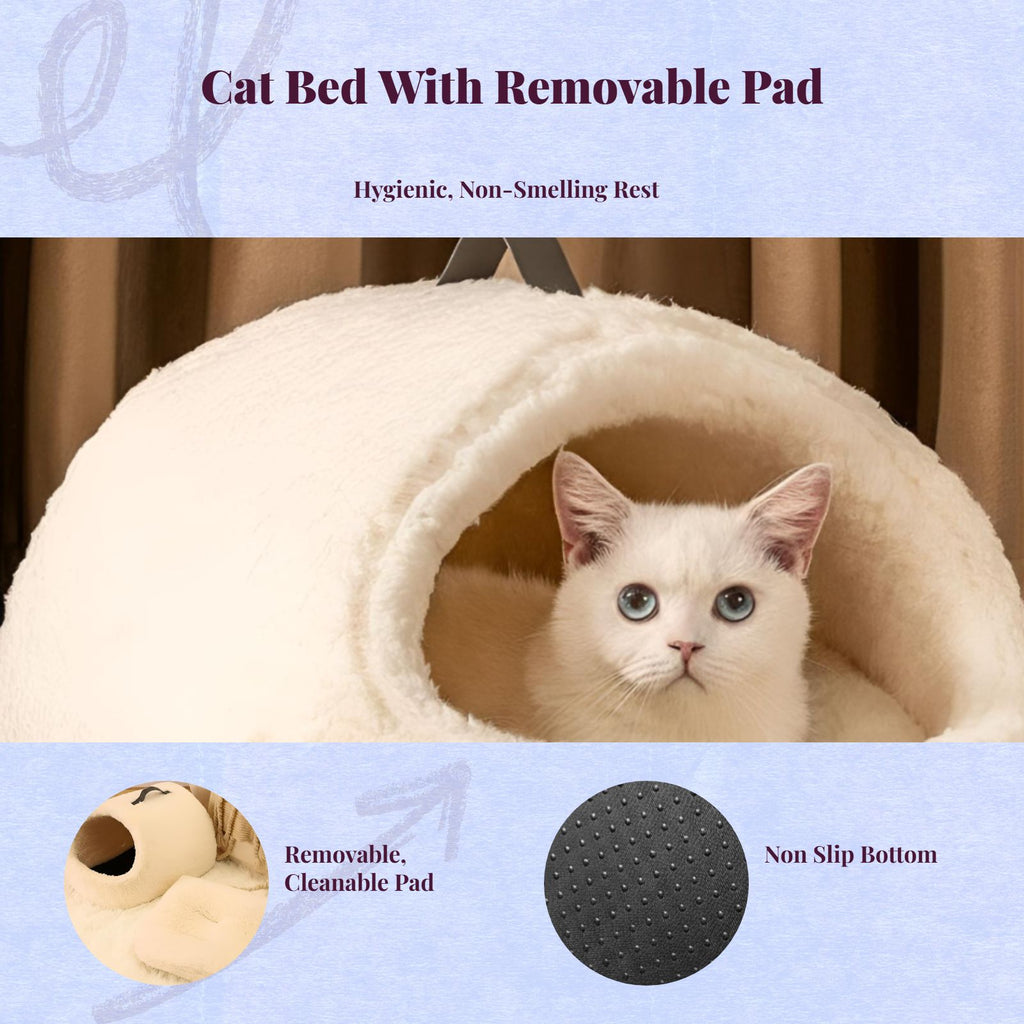 Lambswool cat bed, enclosed, warm.