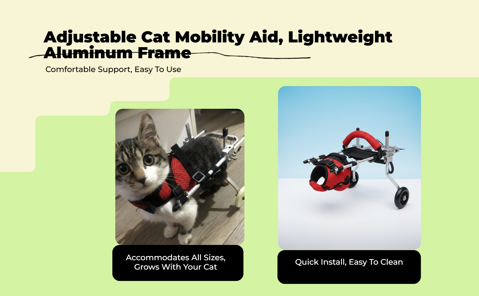 Adjustable wheelchair for disabled cats