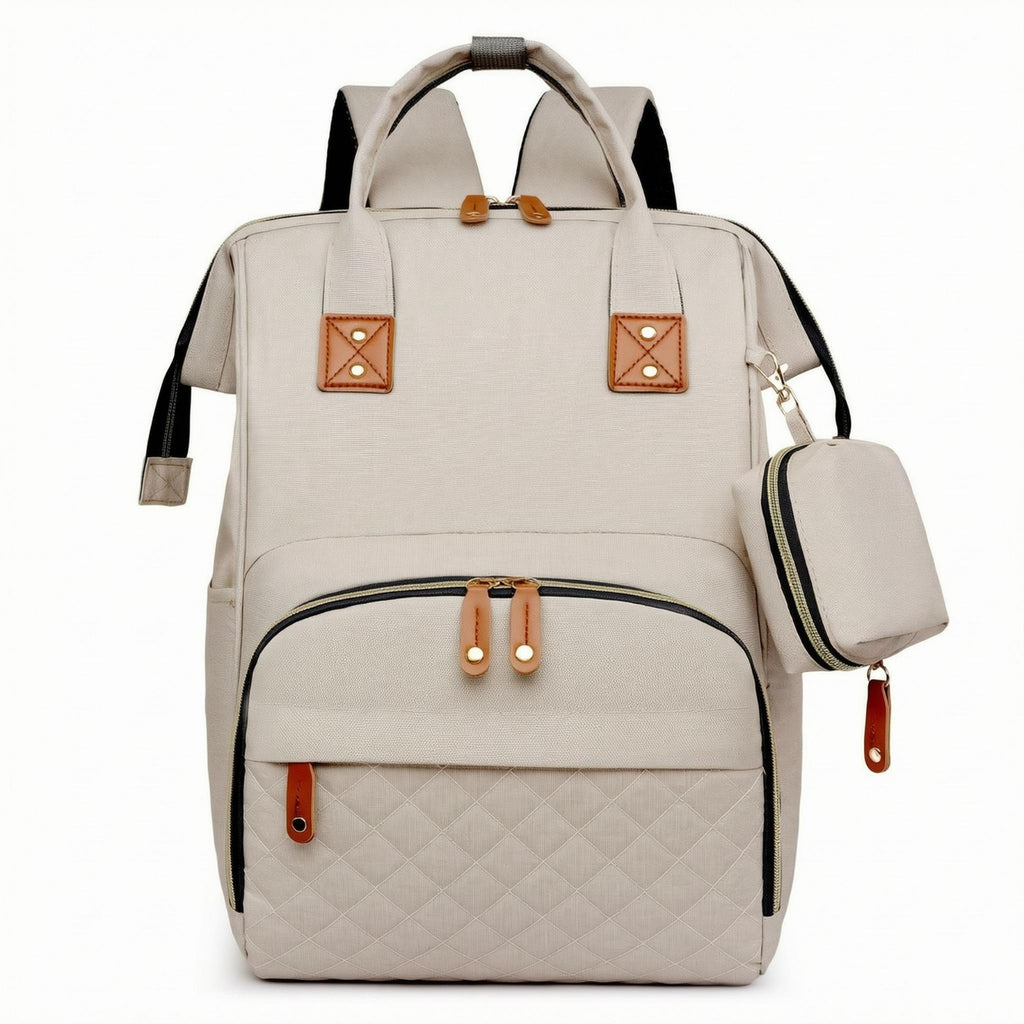 Multifunction Diaper Backpack Quilted Front Nursery Storage Top Handle