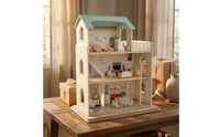 Multi Level Dollhouse Miniature Furniture Furnished Doll House Role Playing Wooden Play House for Children
