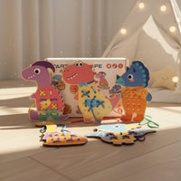 Kids Sewing Lacing Toy Polished Edges Wooden Lacing Board Set for Travel