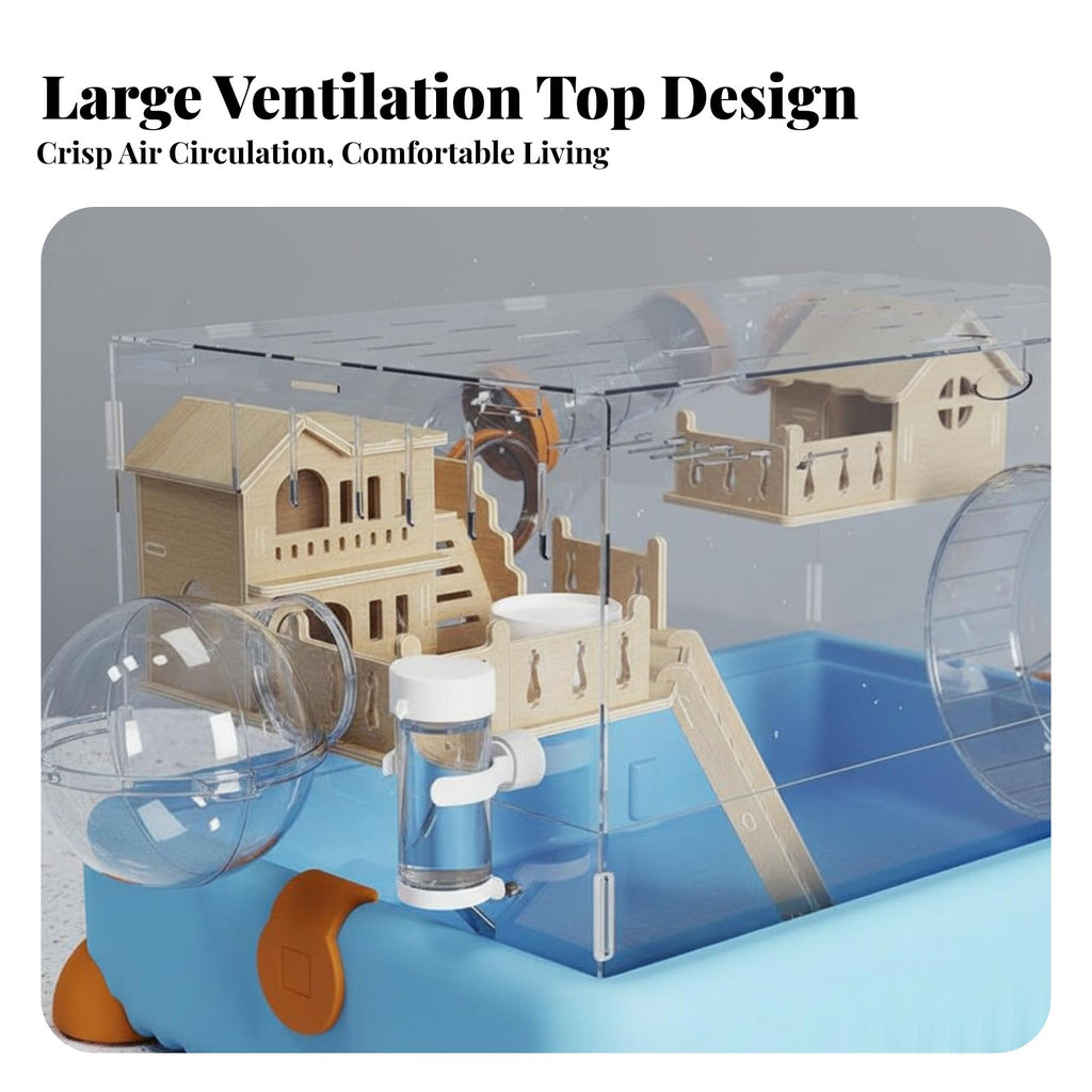 Acrylic Hamster Enclosure Large Space Transparent Hamster Villa Silent Running