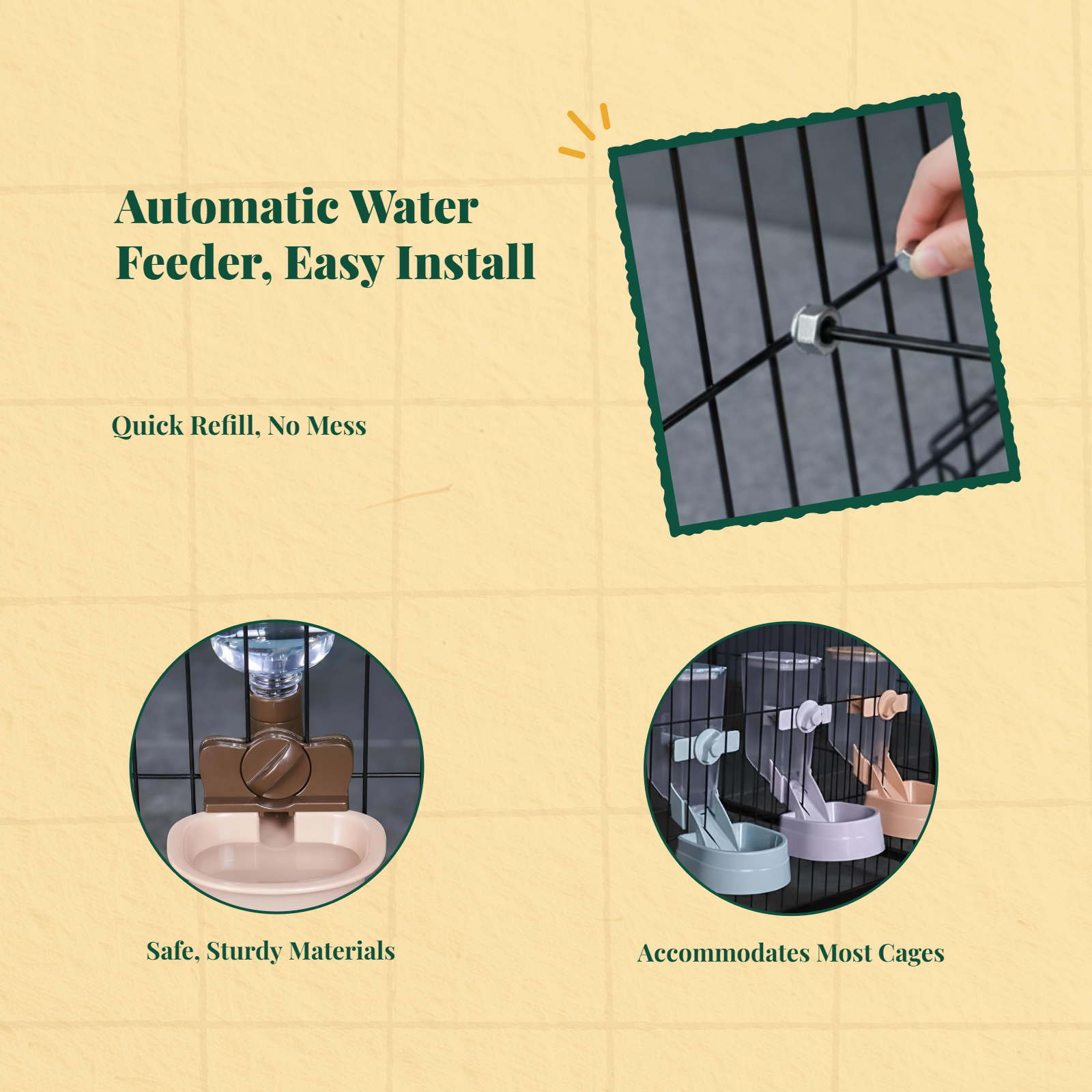 Automatic Hanging Pet Water Dispenser, Non-Drip, Removable