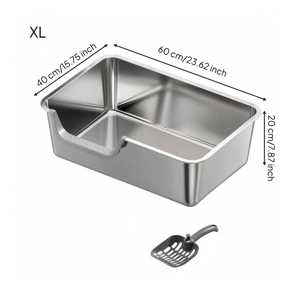 Stainless Steel Litter Box Reflective Interior Pet Supplies Rounded Edges