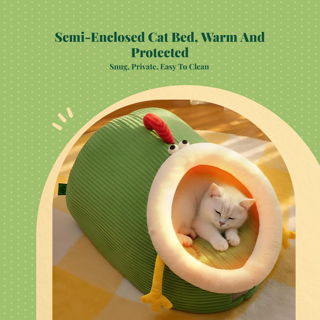 Washable semi-enclosed cat bed