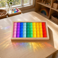 50 Pieces Square Acrylic Blocks Open-Ended Play Acrylic Blocks Transparent Wooden Block Tray Set