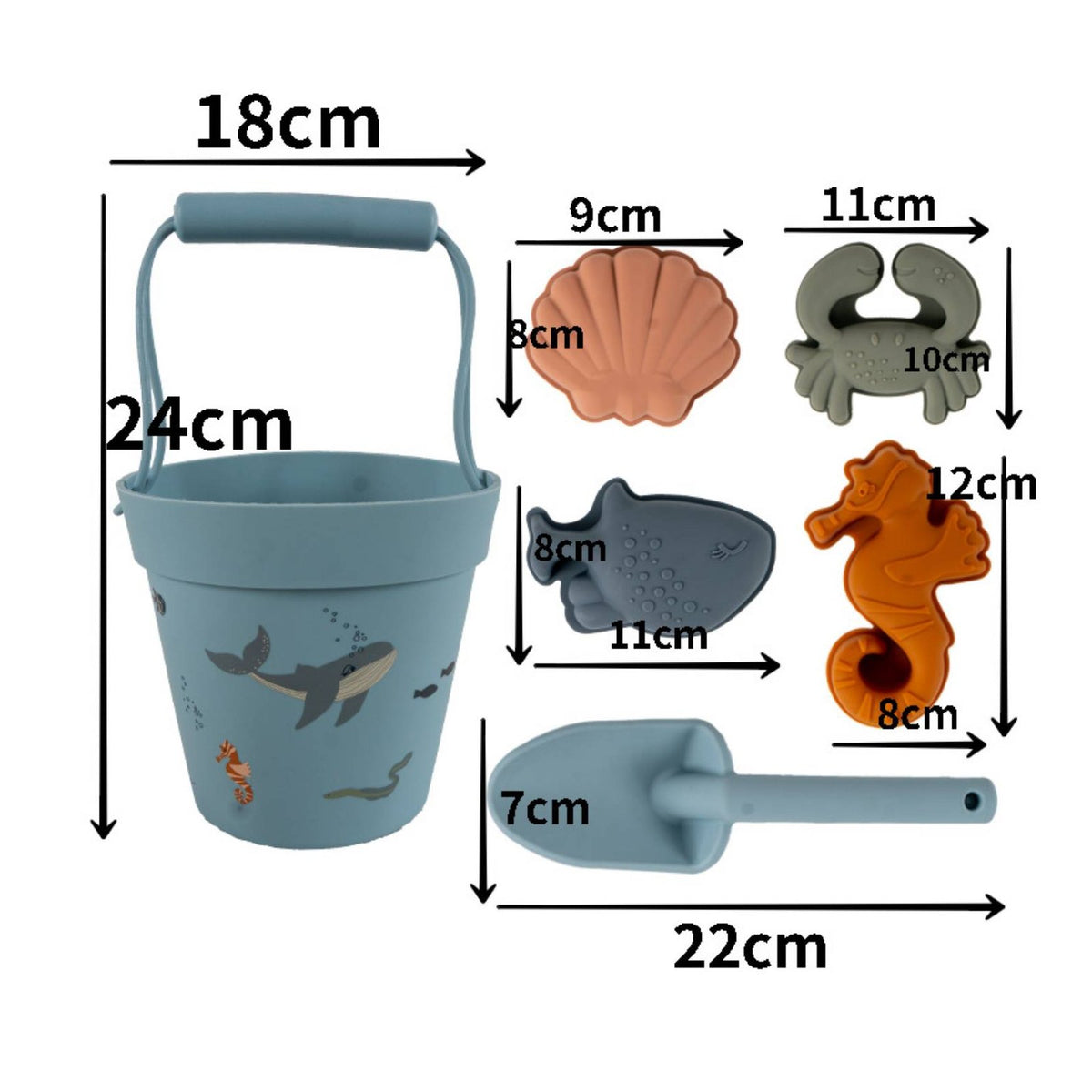 Silicone Beach Pail Set Included Kids Sand Toy Kit Even Rounded Edges