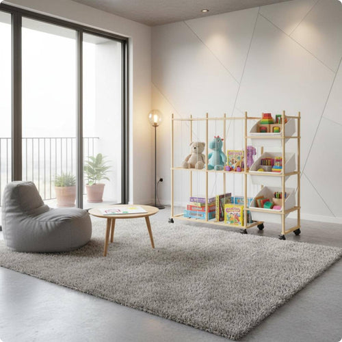 Wooden Toy Storage Organizer Easy to Move Mobile Storage Rack Large Capacity