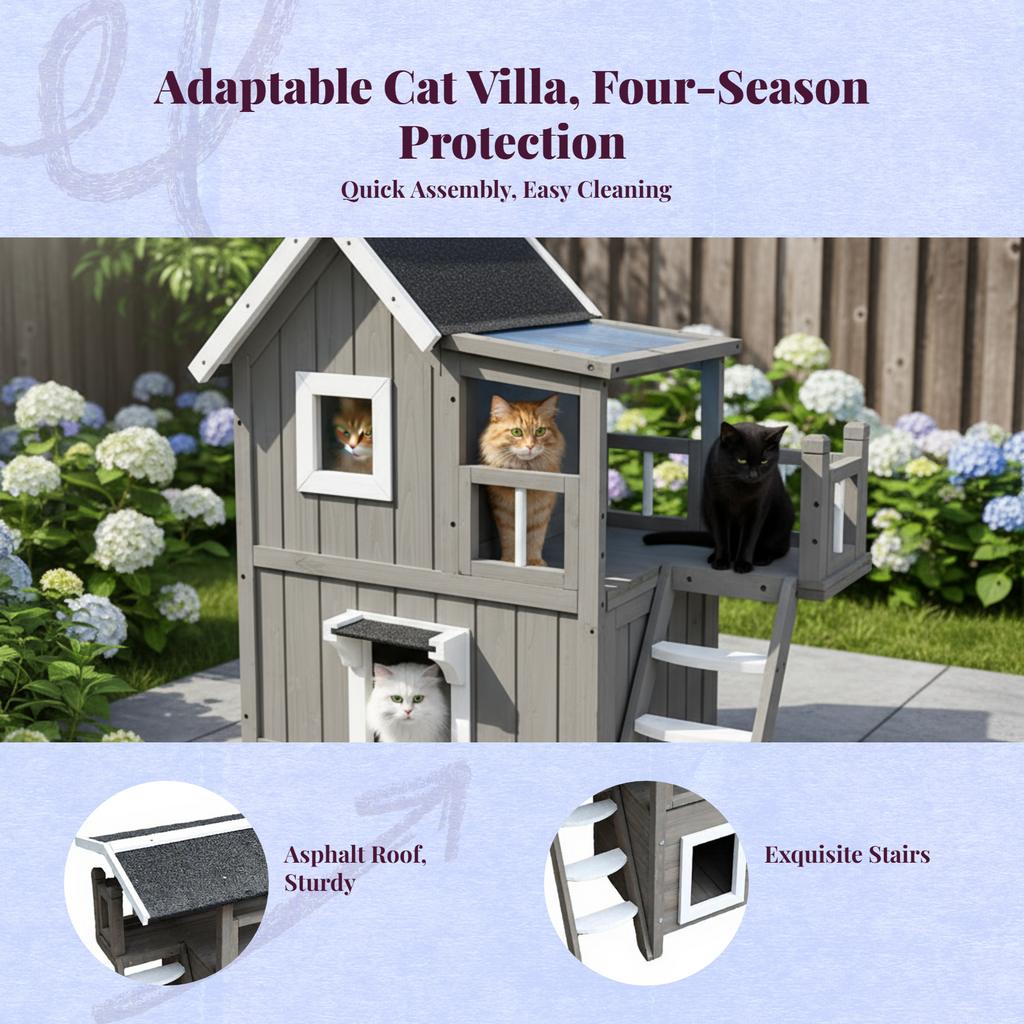 Insulated weatherproof wooden cat house