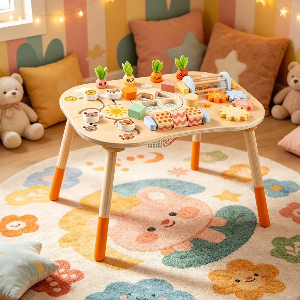 Wooden Activity Table Children's Lumber Young Child Busy Table Rounded Corners Young Child Activity Center for Infants