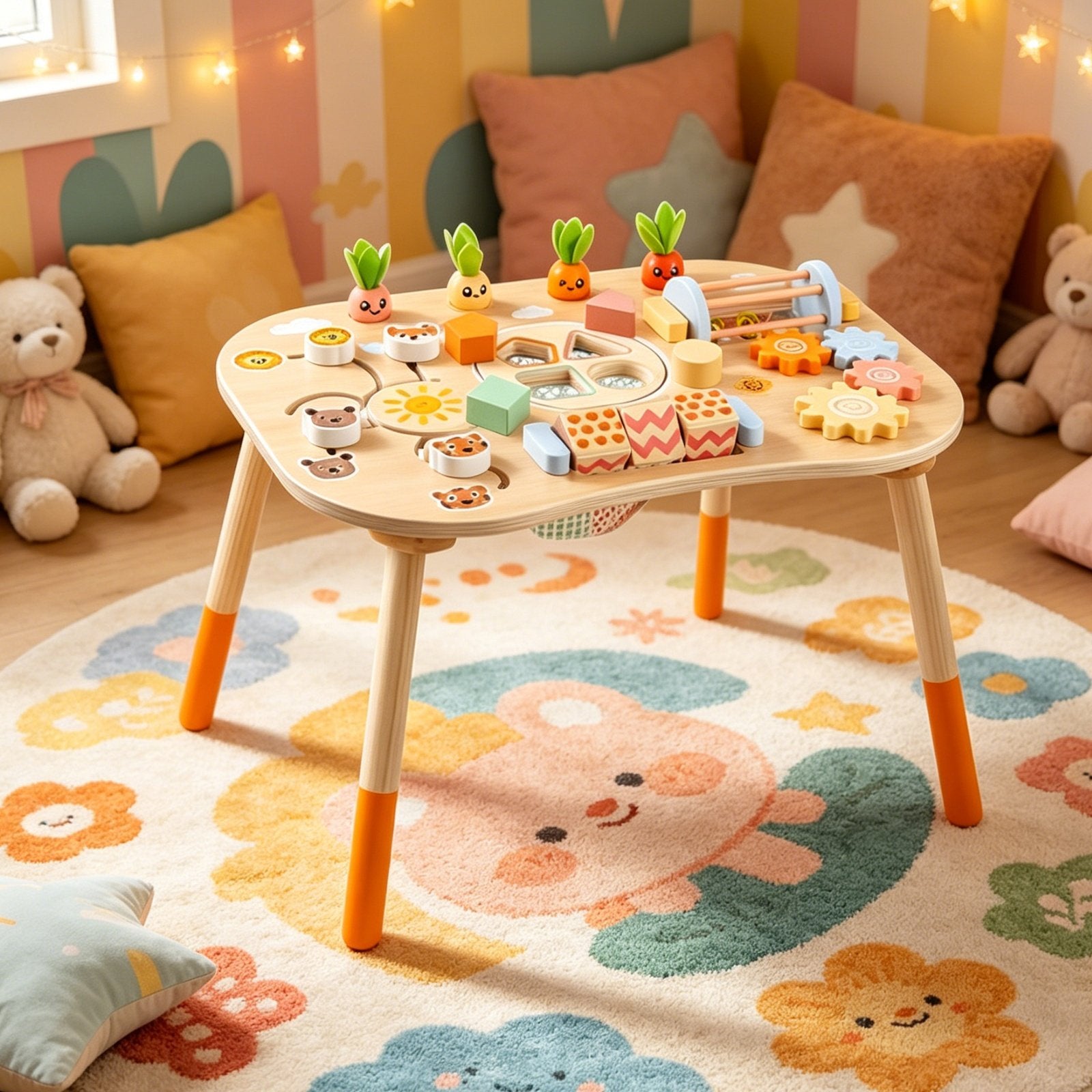 Wooden Activity Table Children's Lumber Young Child Busy Table Rounded Corners Young Child Activity Center for Infants