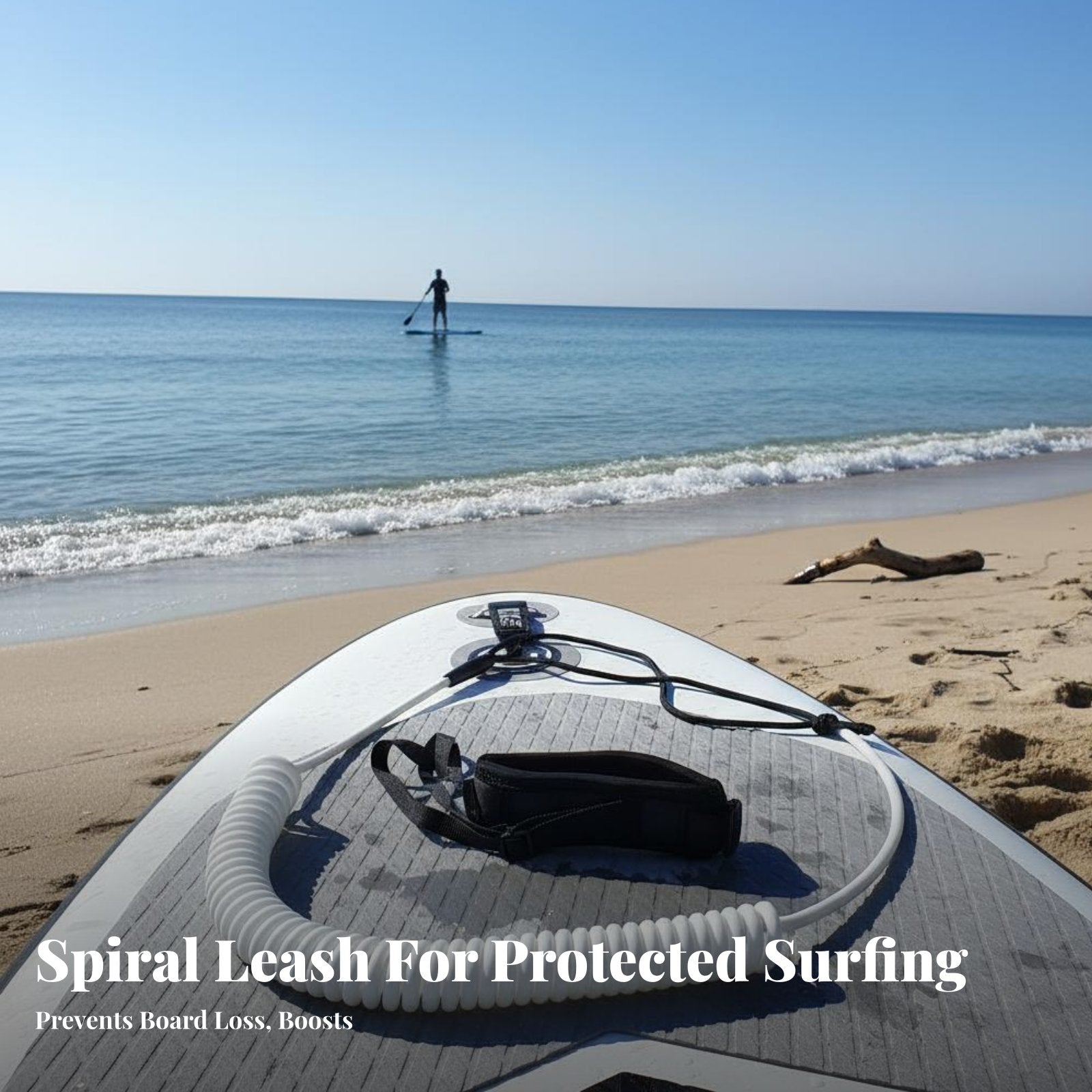 Coiled Stand-up Paddleboard Leash High Paddleboard Tether Stretches to 3m Ankle Strap Surf Leash for Paddleboarding, Water Sports
